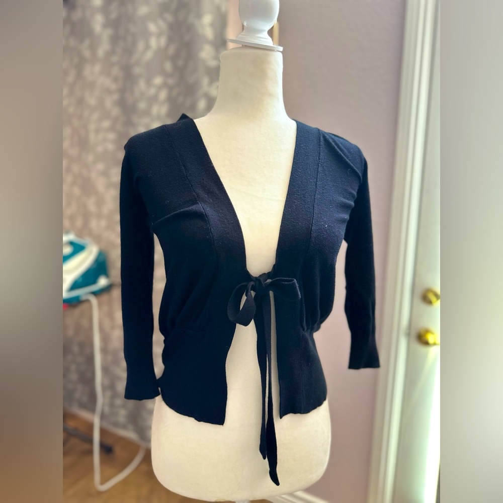 Mango black, bowtie cardigan, 3/4 sleeve size extra small, soft fabric Knit